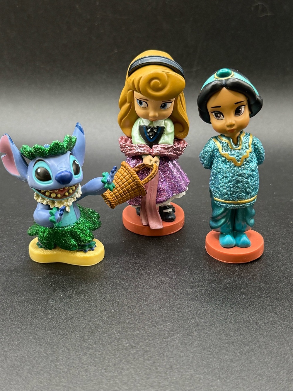 Lot Of 3 Disney Animators Series Figures Aurora Jasmine Stitch Cake Toppers